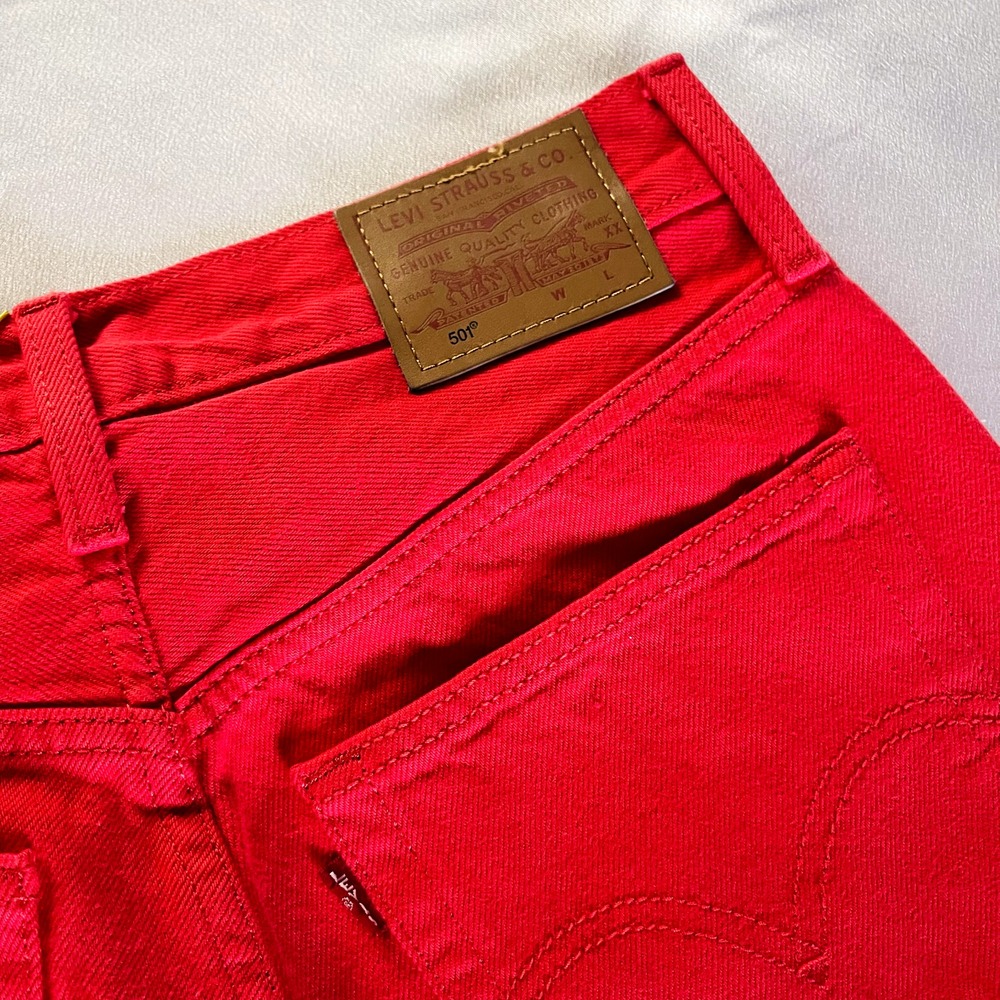 NWT Levis Premium 501 Jeans Women 26x28 Red High Rise Straight Made USA 90 Denim - Picture 10 of 14